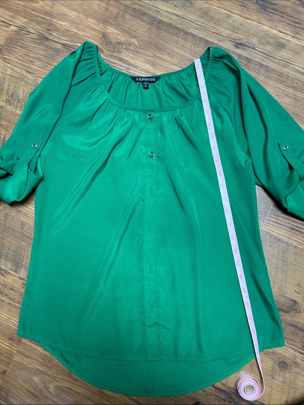 Express Green Scoop-Neck Button-Front Blouse